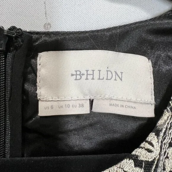 Immaculate BHLDN Black Gold Lace Flourish A-Line Dress $380 - Picture 6 of 11